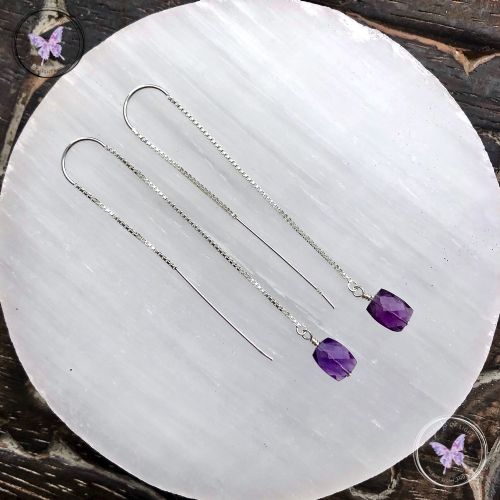 Faceted Amethyst Silver Threader Earrings